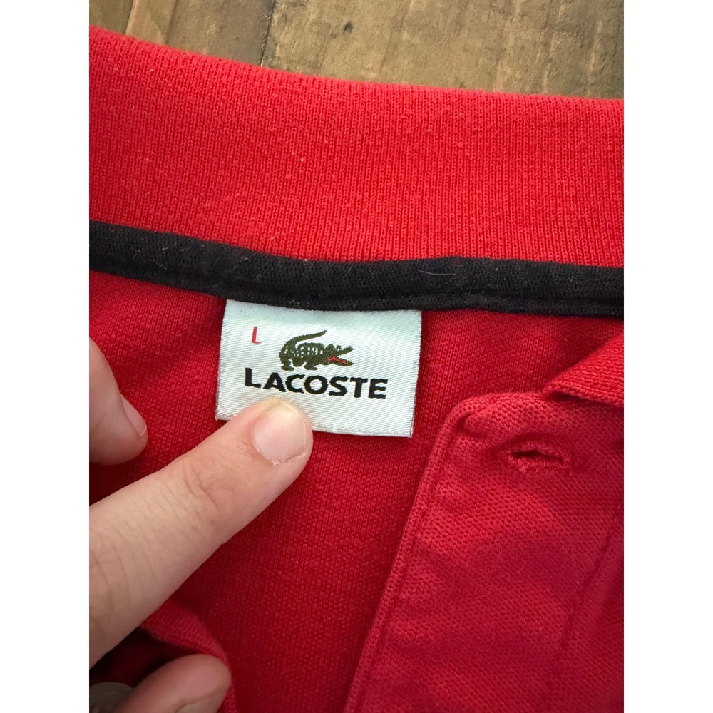 Vintage Lacoste Mens Red Pique Polo Shirt Logo Placket Size L Short Sleeve - Picture 6 of 8